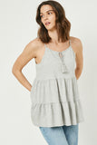 HY2685 Grey Womens Tiered Texture Knit Sleeveless Tassel Top Full Body