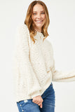 HY2741 Cream Womens Popcorn Knit Pullover Sweater Front