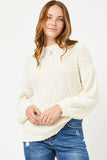 HY2741 Cream Womens Popcorn Knit Pullover Sweater Front 2