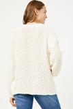 HY2741 Cream Womens Popcorn Knit Pullover Sweater Back