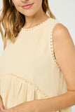 HY2869 IVORY Womens Sleeveless Ribbed Knit Crochet Trim Tank Detail