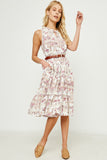 HY2904 OFF WHITE Womens Paisley Print Ruffle Neck Sleeveless Dress Full Body