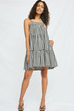 HY2954 BLACK Womens Gingham Tiered Sleeveless Dress Full Body