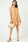 HY2954 ORANGE Womens Gingham Tiered Sleeveless Dress Full Body