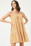 HY2954 ORANGE Womens Gingham Tiered Sleeveless Dress Front