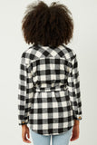 HY5152 BLACK Womens Plaid Belted Long Length Shacket Back