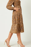 HY5154 OLIVE Womens Dusty Floral Ruffle Neck Smock Detail Dress Side