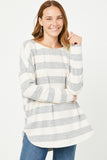 Womens Long Sleeve Stripe Shirt Tail Hem Top