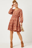 Smocked Waist Ruffled Tiered V Neck Dress