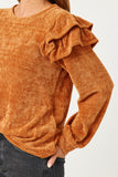 HY5410 CAMEL Womens Chenille Knit Ruffled Shoulder Top Detail