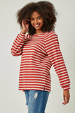 HY5457 RUST Womens Waffle Stripe Raglan Long Sleeve Knit Top Side