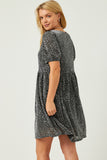 HY5467 SILVER Womens Metallic Animal Print Knit Dress Back