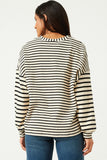 HY5501 OATMEAL Womens Contrast Stripe Sleeve Buttoned Cardigan Back