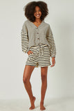 Womens Textured Stripe Drawstring Knit Shorts