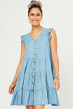 Womens Ruffle Button Down Tiered Dress