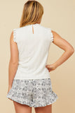 HY5765 OFF WHITE Womens Knit Eyelet Ruffle Detail Tank Back