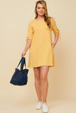 HY5944 MUSTARD Womens Tie Sleeve Striped Dress Full Body