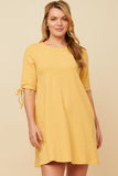 HY5944 MUSTARD Womens Tie Sleeve Striped Dress Front