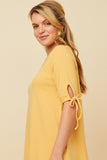 HY5944 MUSTARD Womens Tie Sleeve Striped Dress Detail