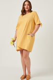 HY5944W MUSTARD Plus Tie Sleeve Striped Dress Full Body