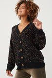 Womens Confetti Popcorn Knit Buttoned Sweater Cardigan