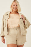 HY6141W BEIGE Plus Washed Cargo Pocket Contrast Stitch Colored Denim Jacket Front 2