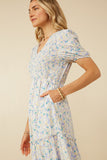 Womens Soft Floral V Neck Smocked Dress Side