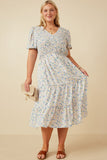 Plus Soft Floral V Neck Smocked Dress Front