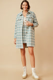 HY6594 MINT Womens Front Pocket Long Line Flannel Shirt Jacket Full Body