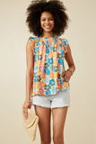 Floral Smocked Ruffle Detail Tank