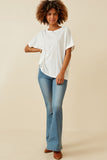 HY6782 Off White Womens Raw Edge Detail Triblend Knit Dolman Tee Full Body