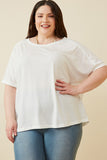 HY6782W White Plus Raw Edge Detail Triblend Knit Dolman Tee Front