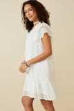 HY6803 OFF WHITE Womens Texture Striped Ruffle Sleeve V Neck Dress Side