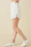 HY6846 Off White Womens Ruffle Trimmed Elastic Waist Soft Shorts Side