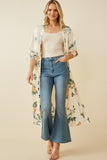 HY6933 Cream Womens Satin Floral Open Duster Full Body