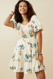 Women Romantic Floral Smocked Sheen Dress