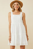 Womens Textured Square Neck Ruffle Tiered Dress