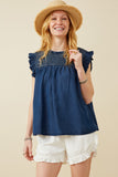 Ruffle Detailed Smocked Denim Tencel Tank