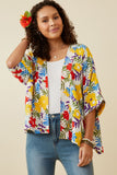 Womens Vivid Floral Contrast Stitch Linen Blend Kimono