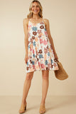 HY7106 Taupe Mix Womens Floral Ruffle Sleeveless Tank Dress Full Body