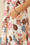 HY7106 Taupe Mix Womens Floral Ruffle Sleeveless Tank Dress Detail