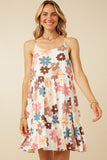 HY7106 Taupe Mix Womens Floral Ruffle Sleeveless Tank Dress Front 2