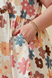 HY7106W Taupe Mix Plus Floral Ruffle Sleeveless Tank Dress Detail