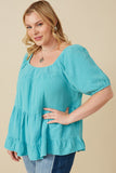 Plus Washed Smock Detail Puff Sleeve Gauze Top Side