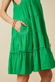 HY7188 Green Womens Tiered Ruffle Seamed Cami Dress Detail