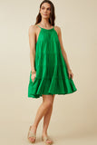 HY7188 Green Womens Tiered Ruffle Seamed Cami Dress Full Body