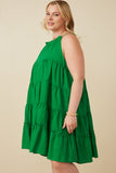 HY7188W Green Plus Tiered Ruffle Seamed Cami Dress Side