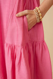 HY7194 Pink Womens Side Panel Detailed Ruffle Sleeve Dress Detail