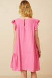 HY7194 Pink Womens Side Panel Detailed Ruffle Sleeve Dress Back