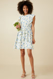 Womens Textured Romantic Floral Split Tiered Dress Full Body